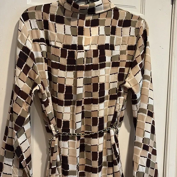 Geometric Patterned Shirt Dress L - Picture 6 of 7